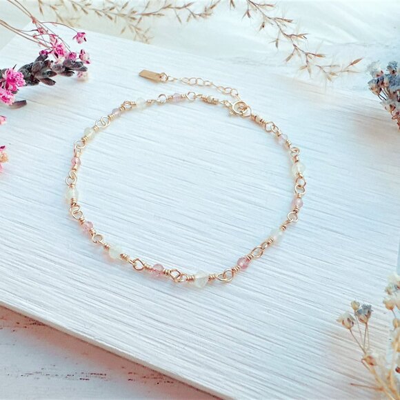 Tiny Ethiopian Opal and Strawberry Quartz Bracelet | Handmade in BC - Picture 5 of 6